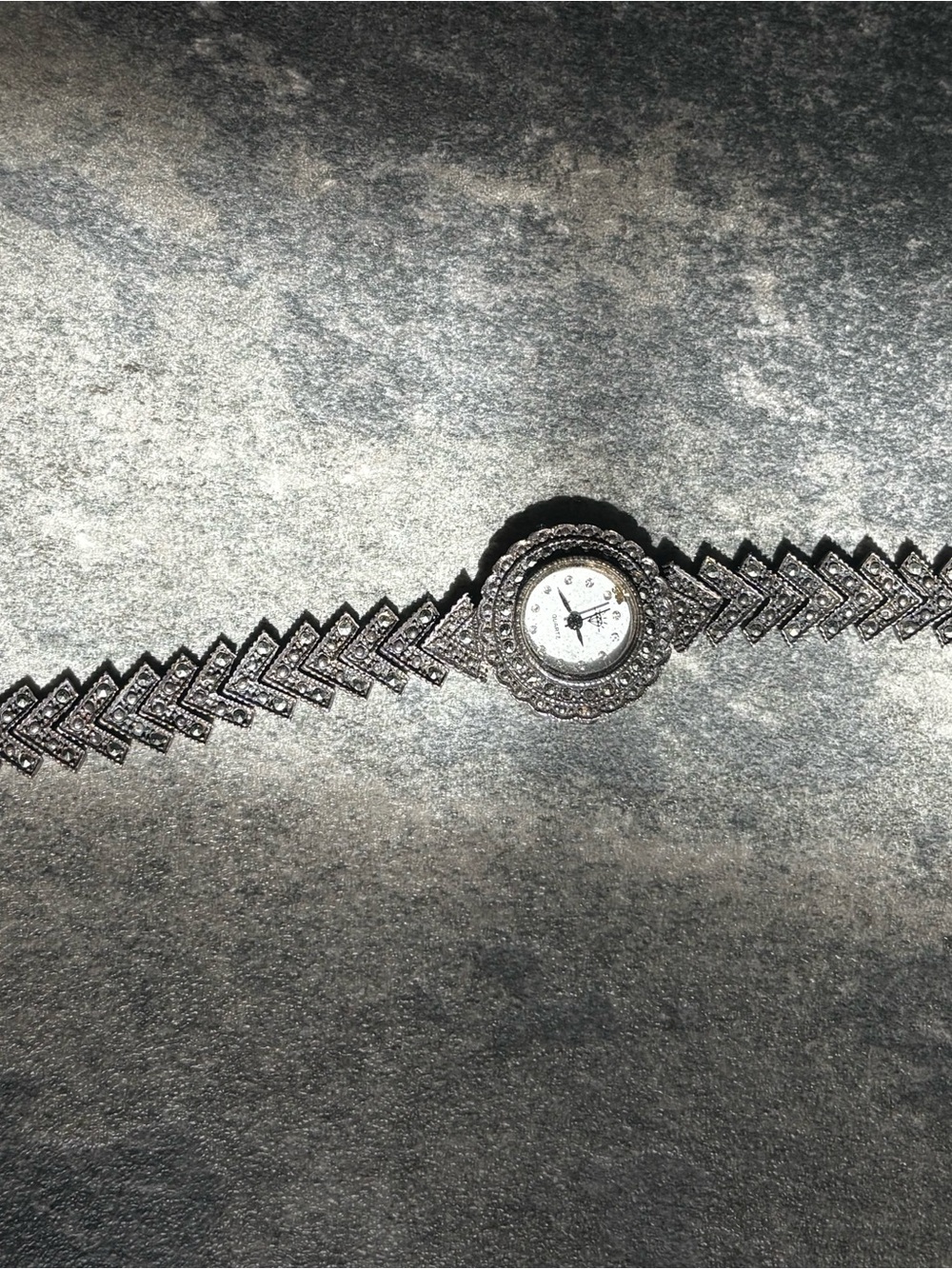 Sterling Silver-Tone Crystal Bracelet Watch